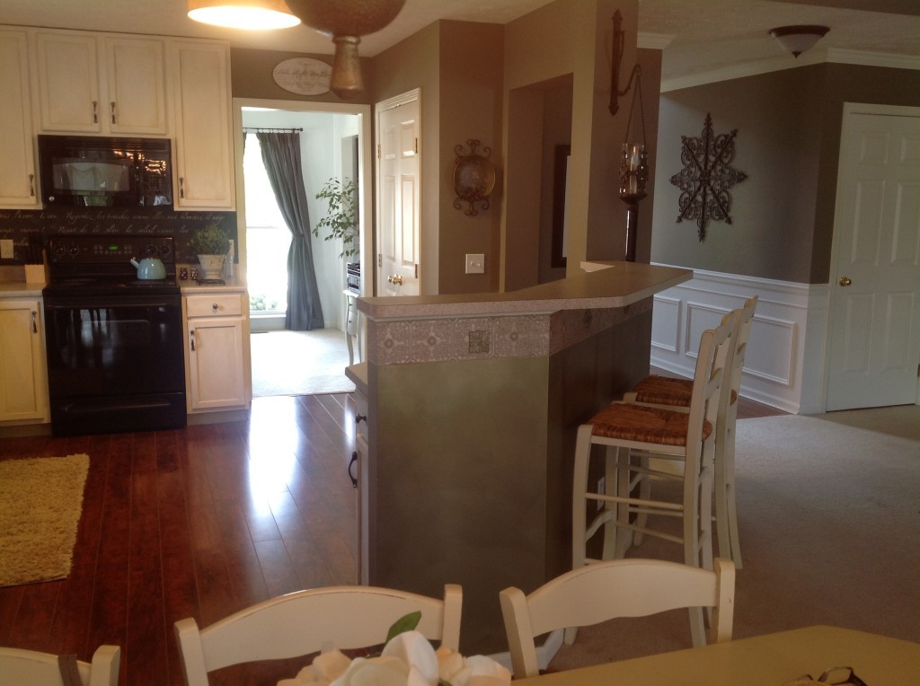 Before: Another view of the kitchen island.  See how shallow the countertop is?  Had to turn sideways to sit there. 